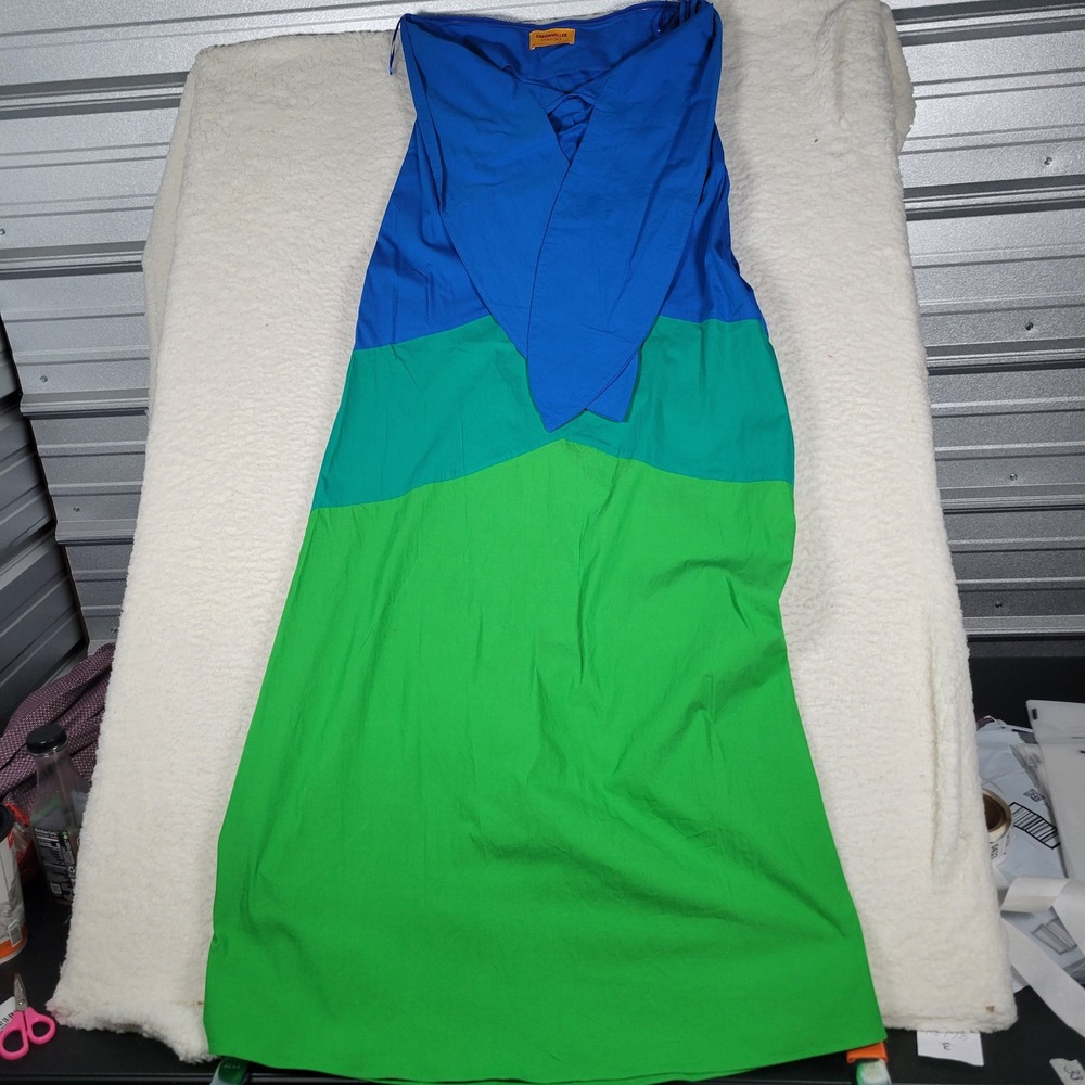 Simon Miller Mango Dress Womens S Blue Green Colorblock Strapless Wrap Midi Knot - Picture 5 of 16